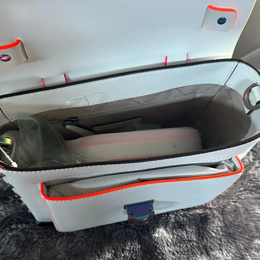 Michael Kors White Manhattan Satchel with Purple and Orange Accents - Picture 2 of 4